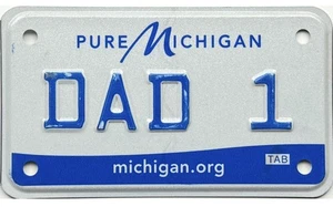 *99 CENT SALE* Michigan MOTORCYCLE Vanity License Plate #DAD 1 No Reserve - Picture 1 of 1