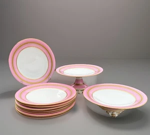 Antikes Grainger Worcester rosa Dessert Set: 2 Tazza & 8 Teller, um 1880 - Bild 1 von 13