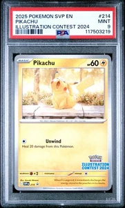 Pokemon Juego de Cartas Coleccionables Pikachu SVP 214 Concurso de Ilustración 2024 Black Star Promo - PSA 9 - Imagen 1 de 2