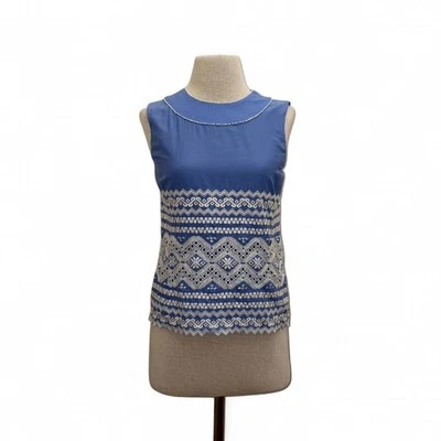 Tory Burch $298 Blue Resort Eyelet Embroidered Sleeveless Top Size 4 Small - Image 1 of 4