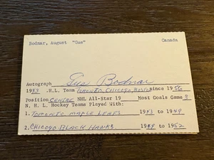 Gus Bodnar Toronto Maple Leafs signed autographed Hockey 3x5 index card - Picture 1 of 1