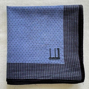 Dunhill VTG Handkerchief Blue Cotton Polka Dot Border Houndstooth Pocket Square - Picture 1 of 3