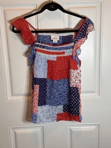 Ariat Women's Blue Note Sleeveless Top Tank Red/White/Blue Lace Accents Size S - Picture 1 of 7