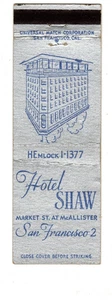 HOTEL SHAW Streichholzschachtel Streichholzhülle - SAN FRANCISCO, KALIFORNIEN - Bild 1 von 2