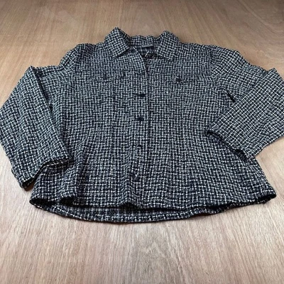 Chico’s Size 3 Black White Tweed Jacket Textured Button Front Blazer Coat XL - Image 1 of 4