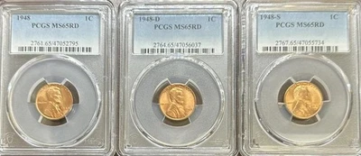 1948-P/D/S Lincoln Cent 3pc Set MS65RD PCGS (#PA47052795) - Image 1 of 2
