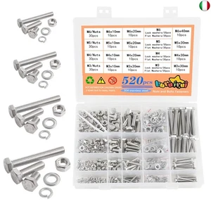 520PCS M3 M4 M5 M6 Bulloni e Dadi e Rondella Acciaio inossidabile 304 Kit Viti - Foto 1 di 6