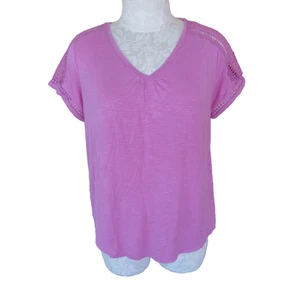 Avenue Sz 14 16 Short Sleeve Pink Lace Knit Top Tunic Pullover Shirt Round Neck - Picture 1 of 8