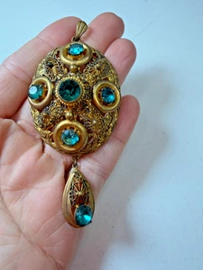 Vintage Anhänger grüner Glasstein Anhänger Ersatz Schmuckherstellung Messing - Bild 1 von 9