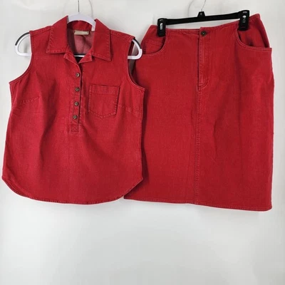 Conjunto Top Falda Top Liz Claiborne Retro Años 90 De Colección 2 Piezas Rojo Denim Para Mujer Talla Mediana/10 Foto 1 de 4