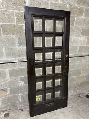 ~ ANTIGUA PUERTA FRANCESA BISELADA 18 LITE CAOBA ~ 36 X 84 ~ SALVAMENTO ARQUITECTÓNICO Foto 1 de 4