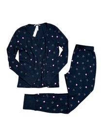NWT Victorias Secret Black Heart Print Thermal 2-Piece Pajama Set S