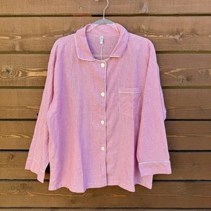 Neu mit Etikett Domi 100 % Baumwolle lockere Passform rot Nadelstreifen Knopf Pyjama Schlafshirt Gr. M - Bild 1 von 7