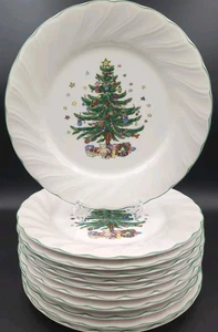 Happy Holidays By Nikko 10 3/4" Dinner Plates Set Of 12 Swirl Christmas Tree - Picture 1 of 3