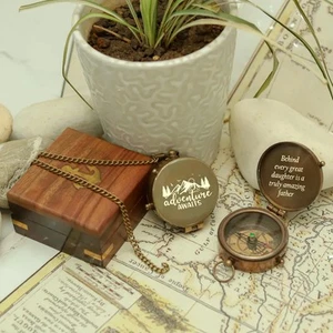 Custom Engraved Brass Pocket Compass Working Personalized Antique Compass - Picture 1 of 7