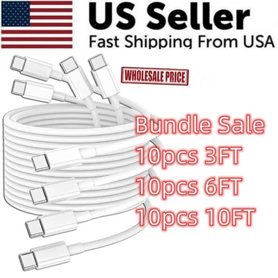 3 只装 3 英尺 USB-C 转 USB-C 60W PD 快速充电器线 适用于 iPhone 15 16 17 Pro Max — 第 1/4 张图片