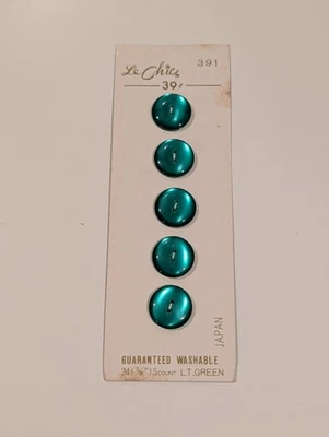 Vintage Le Chic Teal Green Moonglow Buttons Card Size 24 (5/8") JapanAdd a... - Image 1 of 4