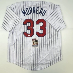 Autographed/Signed JUSTIN MORNEAU Minnesota Pinstripe Baseball Jersey JSA COA - Picture 1 of 4