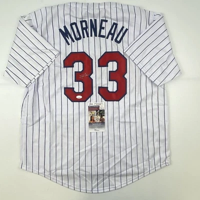 Autographed/Signed JUSTIN MORNEAU Minnesota Pinstripe Baseball Jersey JSA COA - Image 1 of 4