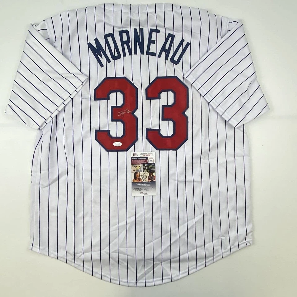 Autographed/Signed JUSTIN MORNEAU Minnesota Pinstripe Baseball Jersey JSA COA - Image 1 of 4