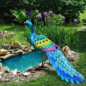Metal Peacock Garden Decor Sculpture Yard Lawn Pond Patio Art Home Statue Porch - Picture 1 of 12