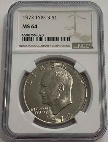 1972 TYPE 3 $1 NGC MS64 CLAD EISENHOWER DOLLAR MINT STATE IKE WHITE LABEL Cover