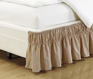 Kitchen Queen King Taupe Elastic Bed Skirt Soft Microfiber Machine Washable - Picture 1 of 1