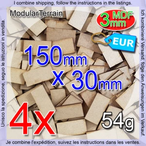 4x 3mm MDF Base 150x30mm 30x150mm 30mm 150mm Rectangle Warhammer 40k - Imagen 1 de 4
