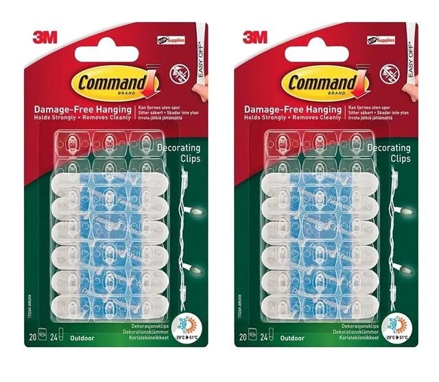 2 x 3M Command Outdoor Decorating Clips 40 Hooks Wall Hanging Fairy Lights - Image 1 of 1