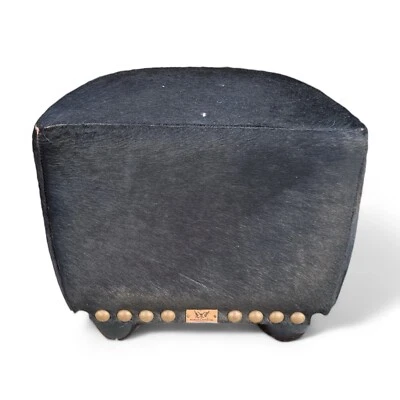 Mariana Antinori Cowhide Footstool Ottoman Square Black Hobnail 15in - Image 1 of 4