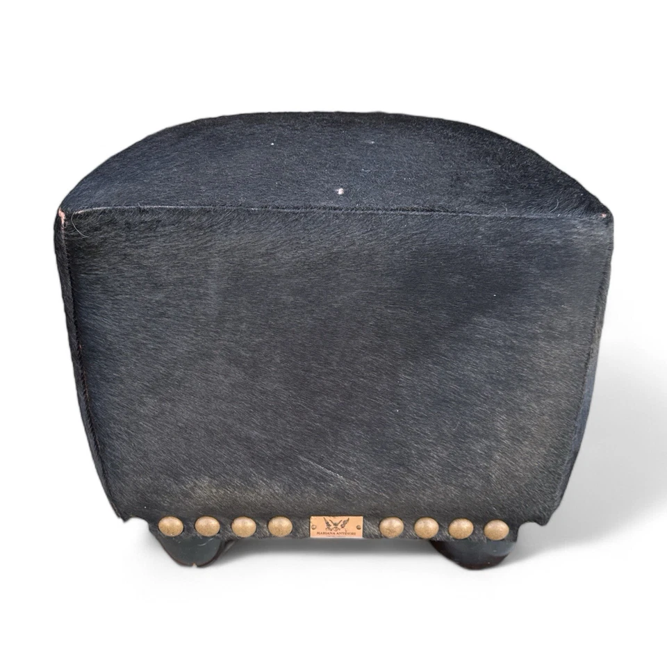 Mariana Antinori Cowhide Footstool Ottoman Square Black Hobnail 15in - Image 1 of 4