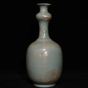 Jarrón de porcelana antigua de 12,2" de la dinastía Song ru horno esmalte cian patrón en espiral - Imagen 1 de 9