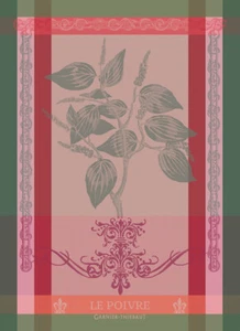 Garnier Thiebaut Woven Cotton Kitchen Dish Towel French Sprig Pink Pepper - Picture 1 of 11