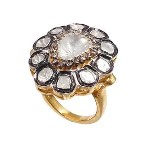 Beautiful Rose Cut Diamond With Pave Diamond 925 Silver Ring Fine Jewelry - Picture 1 of 3