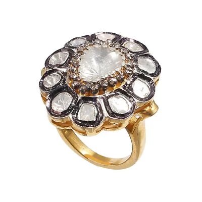 Hermoso anillo de plata 925 con diamantes pavé talla rosa joyería fina Foto 1 de 3