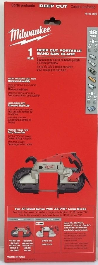"Milwaukee 48-39-0520 44-7/8-Inch, 18 Teeth per Inch, Bi-Metal Band Saw Blade, 1 per-Pack"