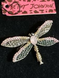 Betsey Johnson Crystal Rhinestone Cute Dragonfly Charm Animal Brooch Pin Silver 