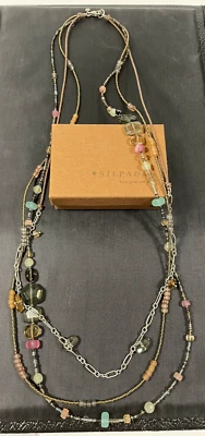 Collar Silpada Plata de Ley 925 Calcedonia Cuarzo Ahumado Triple Hilo N2112 Foto 1 de 3