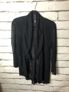 Lafayette 148 New York Womens Pleated Open Front Cardigan Black Size P Sheer - Picture 1 of 9