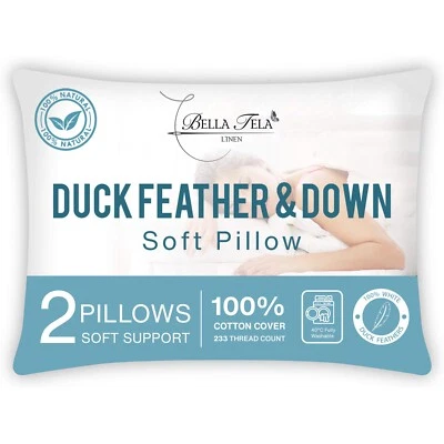 BELLATELA LINEN BellaTela Super Soft Duck Feather & Down Pillows 2 Pack - Hotel Quality