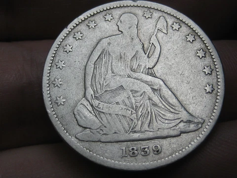 1839 Seated Liberty Half Dollar- With Drapery, Fine Details Cover