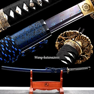 40'' Flower Katana Blue&Red Damascus Folded Steel Japanese Samurai Sharp Sword - Picture 1 of 12
