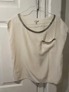Blusa donna Joie 100% seta manica corta perline scollo avorio taglia L - Foto 1 di 8