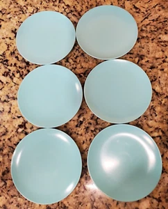 Vintage MCM Turquoise Aqua Blue Plastic 5 7/8"rnd Desset/Bread plates Lot of 6 - Picture 1 of 5