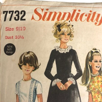 Sewing Pattern Dressmaking Vintage Simplicity 7732 1968 Girl's Size 9/10 Dress - Image 1 of 4