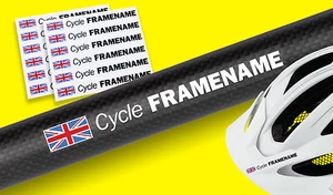 CASCO TELAIO BICICLETTA nome personalizzato Adesivi Decalcomania SET DI 12 con bandiera - Foto 1 di 1