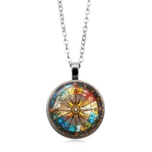1pc Compass Necklace, Creative Colorful Compass Pendant Necklace, Fashionable - Picture 1 of 8