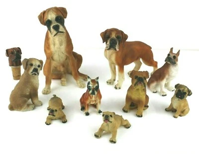 Lotto 9 Cani Boxer Figure Cane Statuina BOXER in Resina Pasta Ceramica Tappo - Immagine 1 di 4