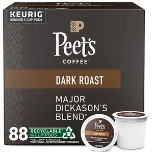 Peet's Coffee Major Dickason's Blend Cialde Tazza K Tostatura Scura 88 Conteggi 4 Scatole - Foto 1 di 9
