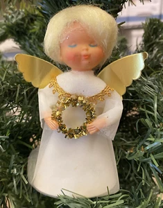 Vintage Christmas Angel Cardboard Cone Plastic Face Lace Tinsel Harp Hong Kong - Picture 1 of 10